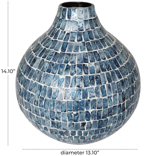 14" Blue Mother of Pearl Handmade Mosaic Inspired Vase